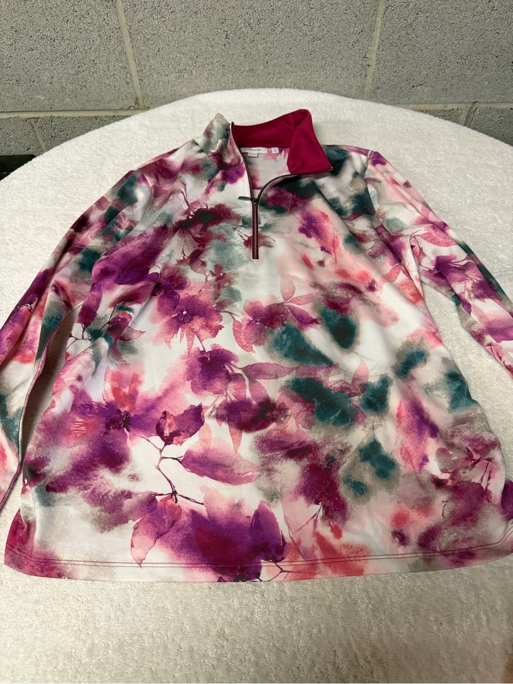 Chicos size 1 Floral Watercolor Half-Zip pullover Pink & Green